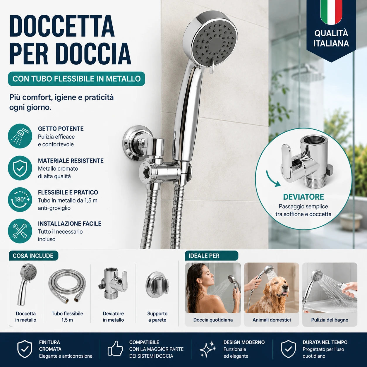 Kit completo per doccetta manuale cromata