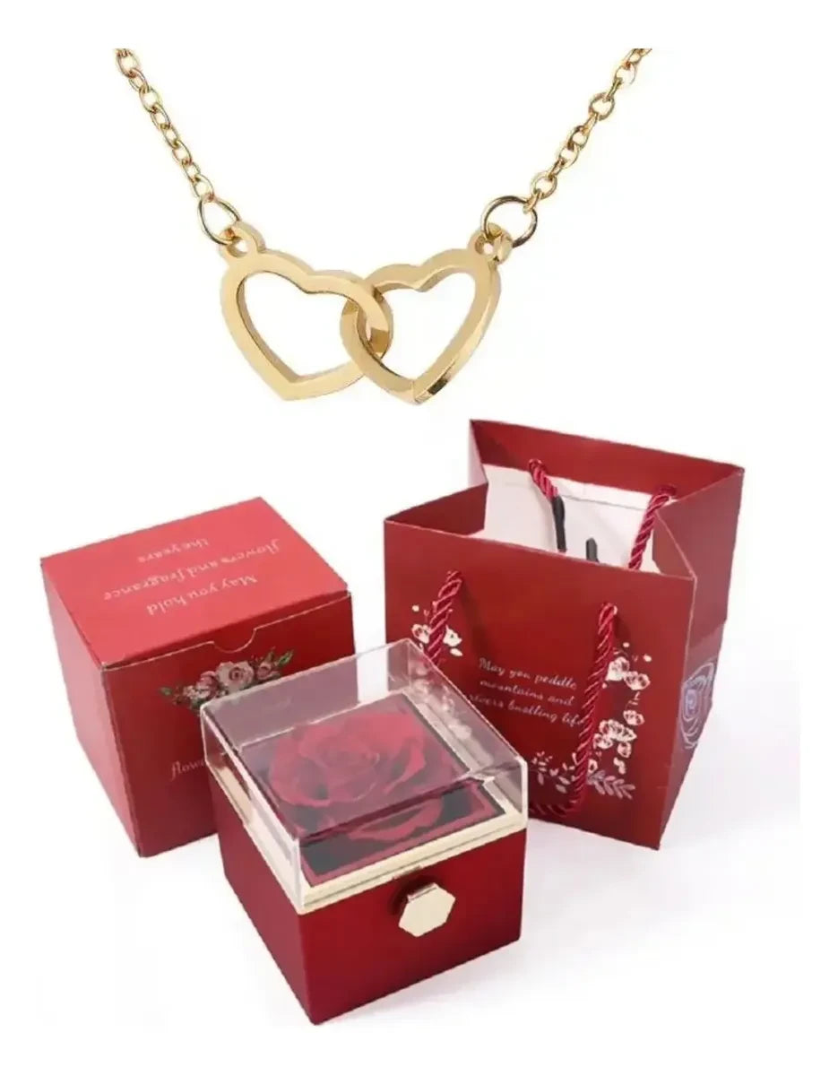 osa Eterna Girevole con Collana a Doppio Cuore – Scatola Regalo Romantica 🌹❤️