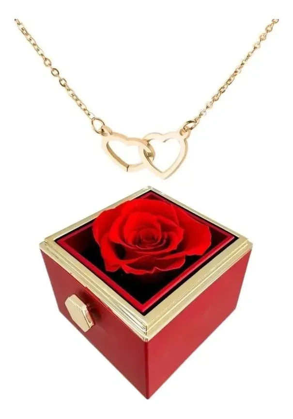 osa Eterna Girevole con Collana a Doppio Cuore – Scatola Regalo Romantica 🌹❤️