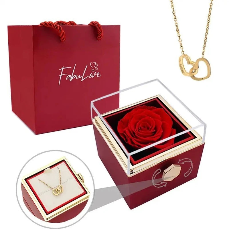 osa Eterna Girevole con Collana a Doppio Cuore – Scatola Regalo Romantica 🌹❤️